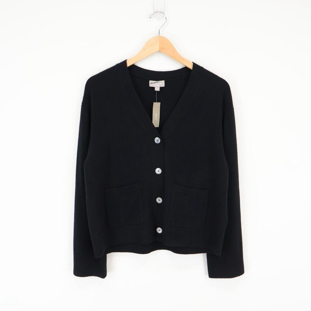 NWT J. Crew Cashmere V-Neck Patch-Pocket Cardigan Relaxed Fit Black Size Small - Picture 3 of 9